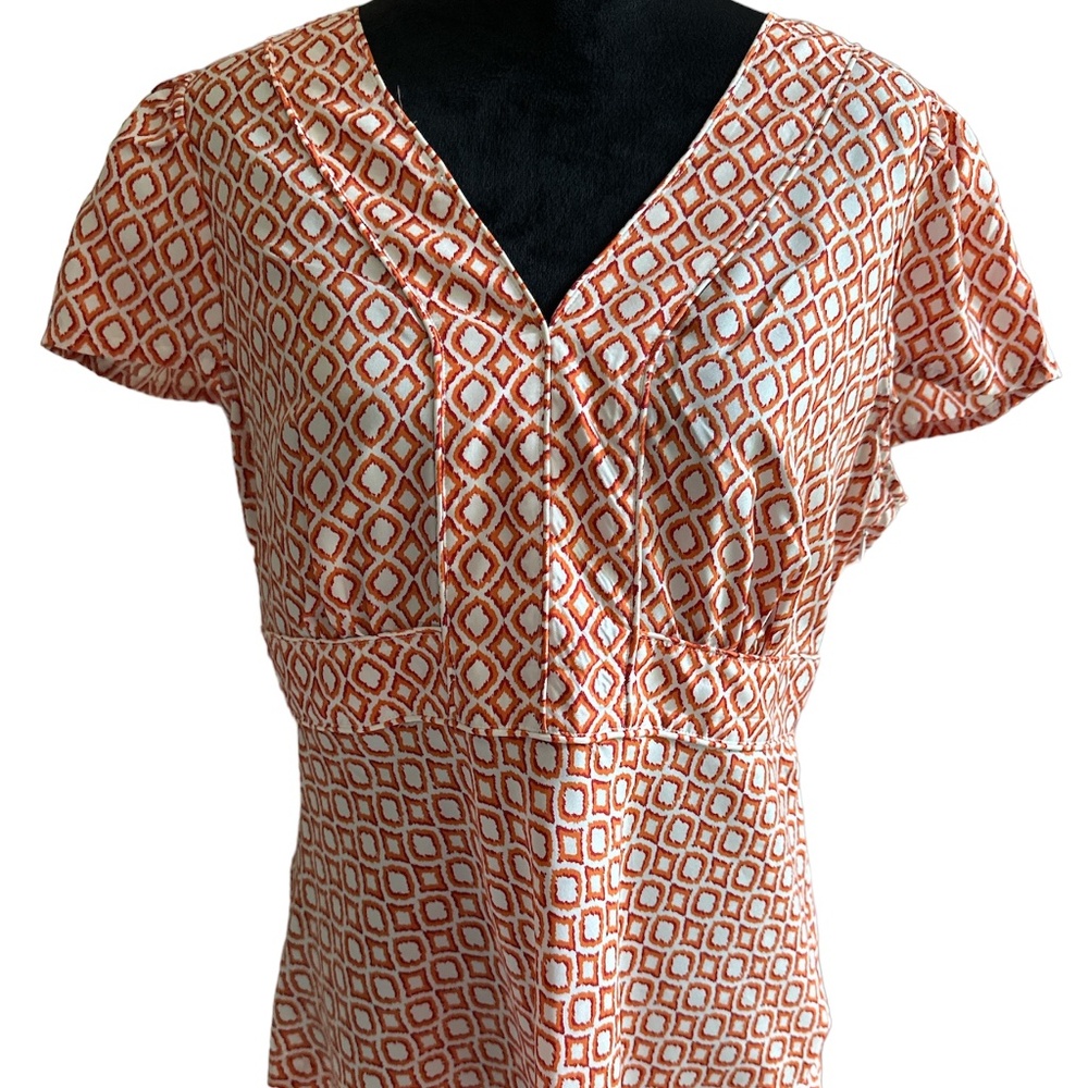 Banana Republic Women's Silk Size 14 Patterned Cap Sleeve Side Zip Blouse